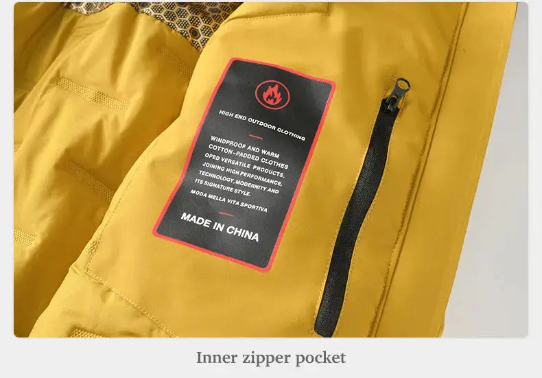 JNLN Unisex Waterproof Fleece Jacket in yellow with inner zipper pocket