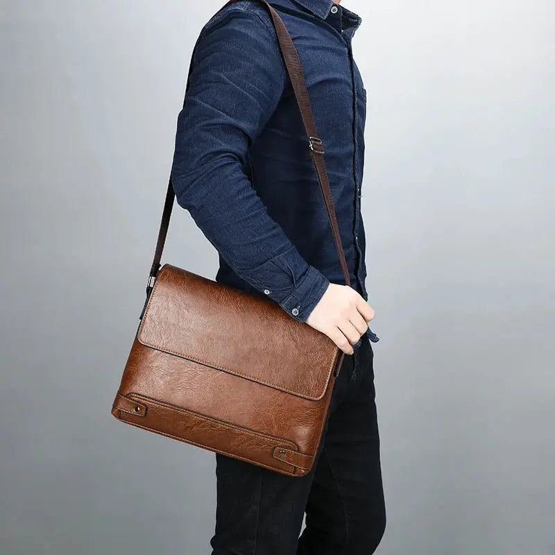 Men's shoulder bag by Simples Market: brown leather crossbody bag with large capacity