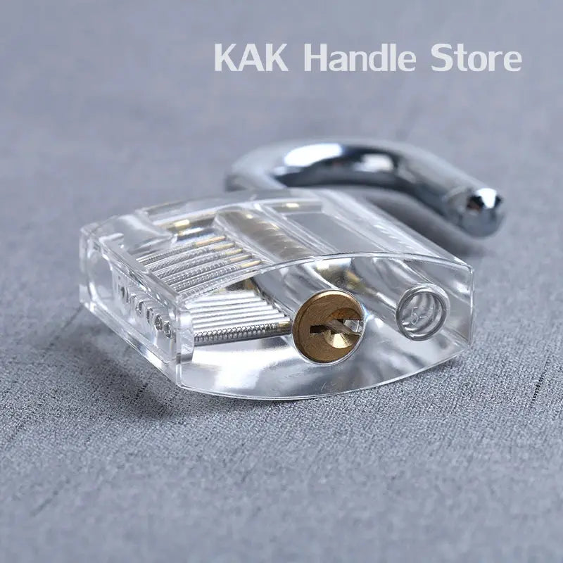 Clear plastic practice padlock with keys, 80x50mm, transparent cutaway locksmith training tool