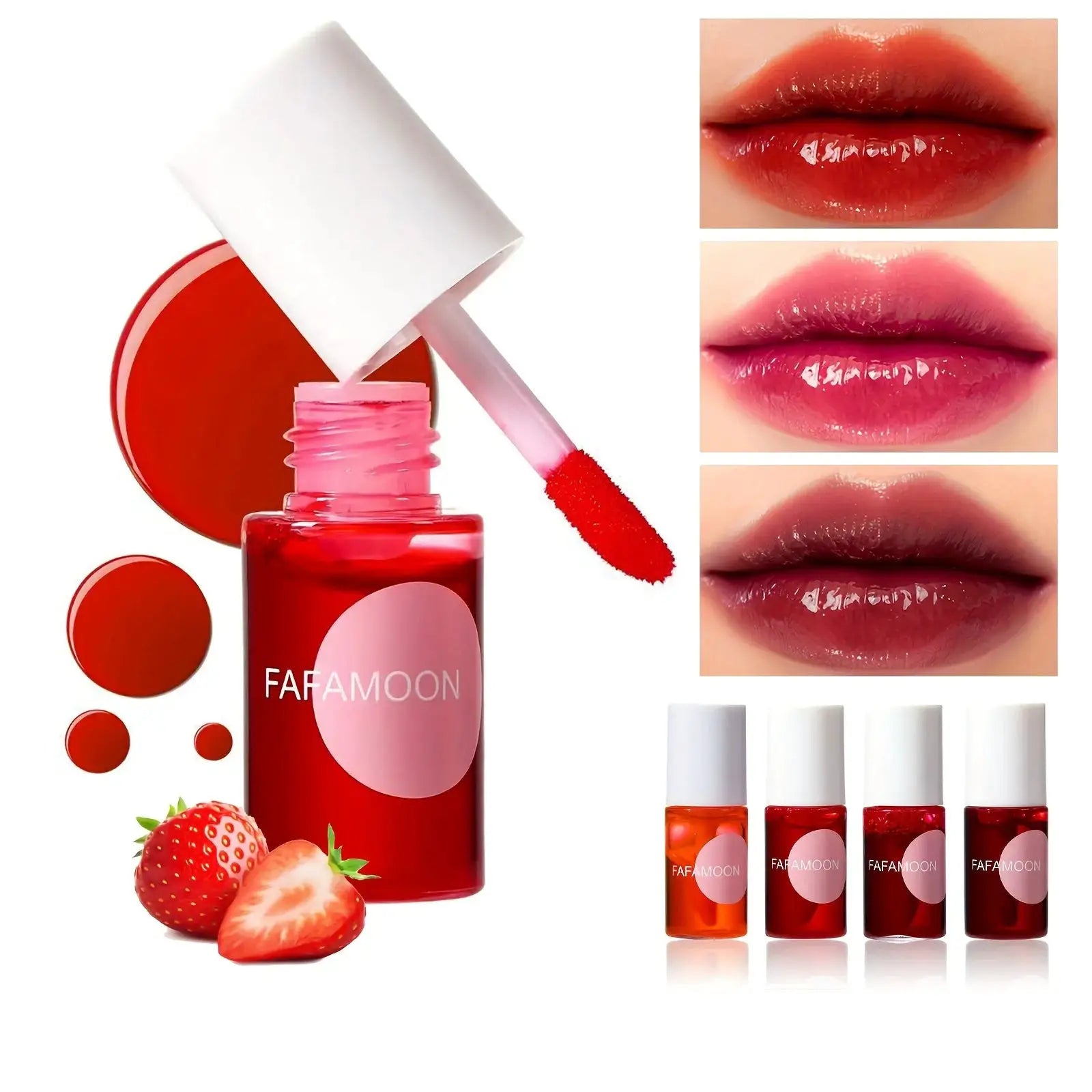 FruityGlow Lip Tint Water Gloss 4 Color Set Moisturizing Waterproof Non Sticky High Pigment Long Lasting Color
