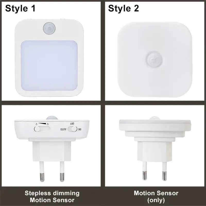 Night light by Simples Market with motion sensor; two plug styles, dimmable panel and circular unit, EU/US plug