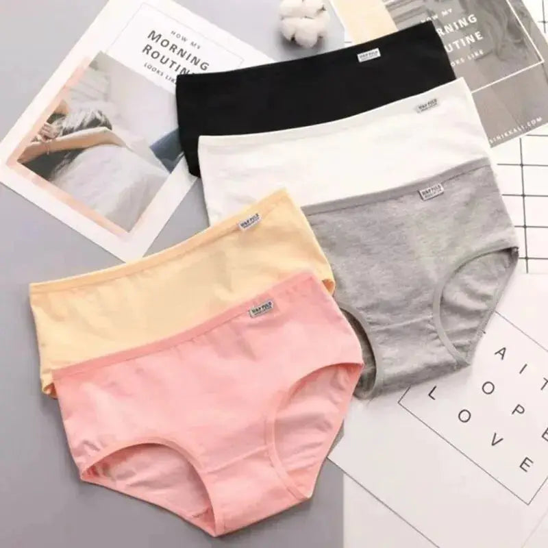 Women's cotton breathable panties 5-pack in solid colors by Simples Market, plus size M-4XL.