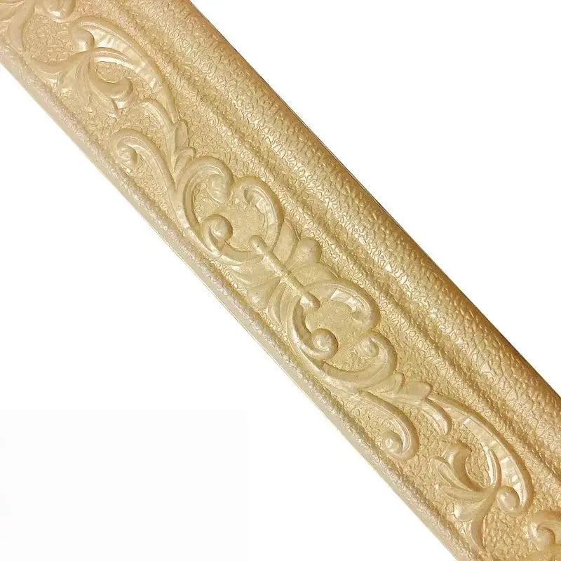 Gold 3D-embossed self-adhesive wall border skirting trim with ornate floral pattern, Simples Market