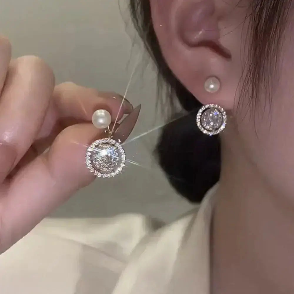 2022 New Trend Simulation Pearl Long Earrings With Flower Rhinestone Pendant For Women Wedding Korean Jewelry