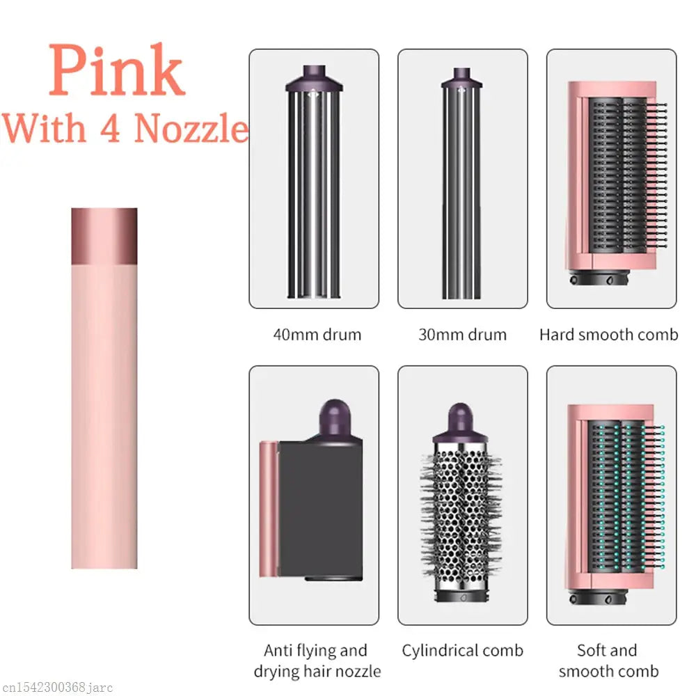 SenCiciMen X9 pink multi hair styler with 6 attachments: drums, anti-flying nozzle, and combs by Simples Market