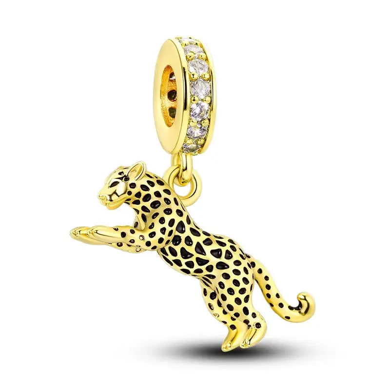 925 Sterling Silver Gold DIY Charms Beads Inlaid Zirconium Sun Leopard Pendants Fit Bracelet For DIY Jewelry Making