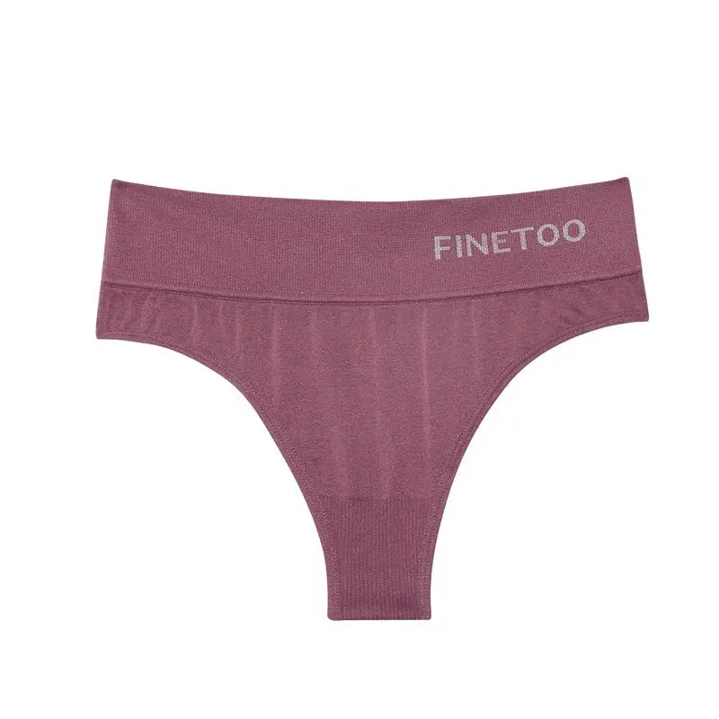 FINETOO pink high-waist G-string thong panty with logo waistband