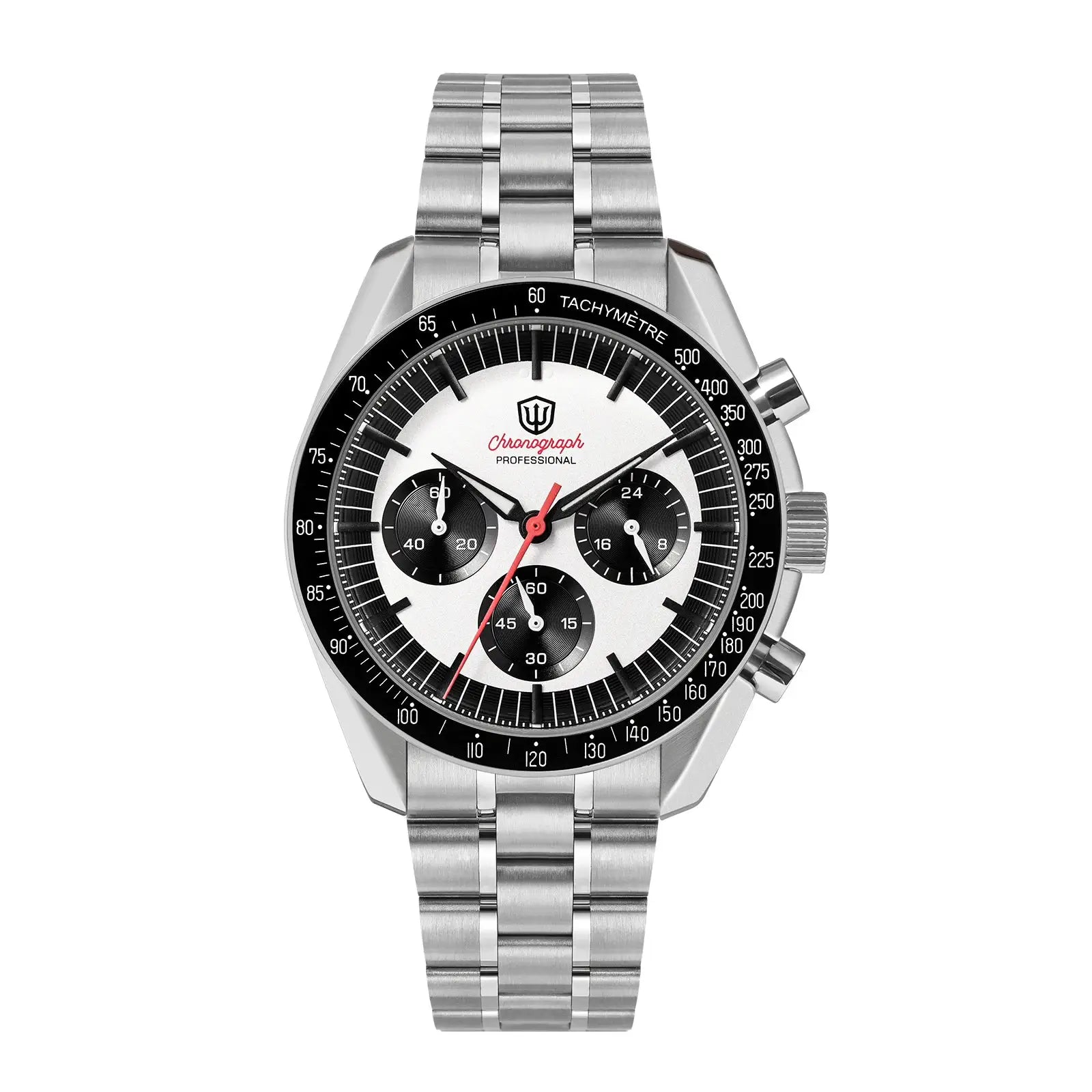 Watchdives WD1863 stainless steel chronograph watch with black bezel and white dial