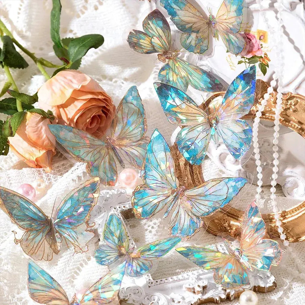 5Style 20 Pcs Pack INS Butterfly PET Sticker Set Ice Crystal Laser Gold For DIY Handbooks Scrapbooks 3D Decoration