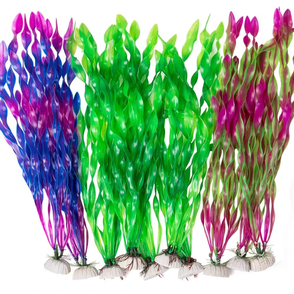 Five Or Ten Pieces Plastic Aquarium Plants Set For Fish Tank Decorations Artificial Seaweed And Water Grass Ceramic Base