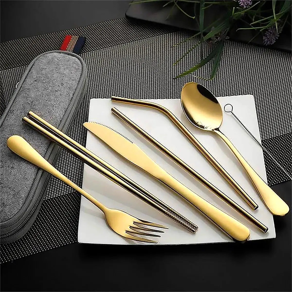 EcoNest 8 Piece Portable Tableware Set In One Box Stainless Steel Utensils For Outdoor Picnics Travel Eco Friendly