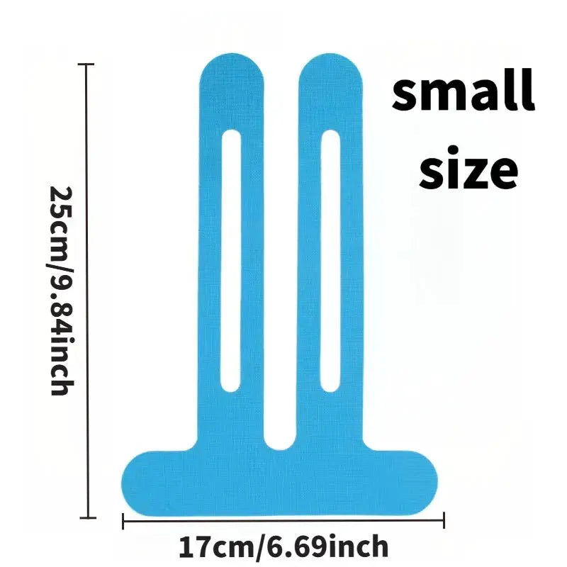 Knee kinesiology tape by Simples Market, blue; waterproof, breathable, elastic tape, small size, two strips.