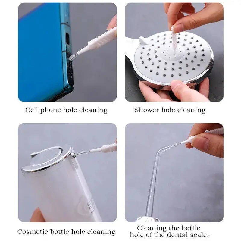 Shower cleaning brush set by Simples Market with micro nylon bristles for cleaning shower holes and phone ports