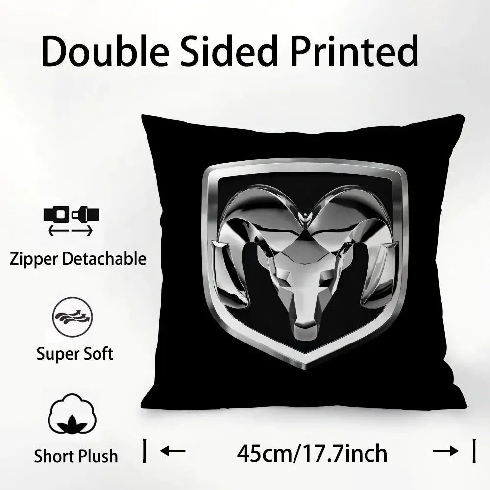 Simples Market D-Dodges car logo pillow cover, black, double-sided print, zipper detachable, 45cm