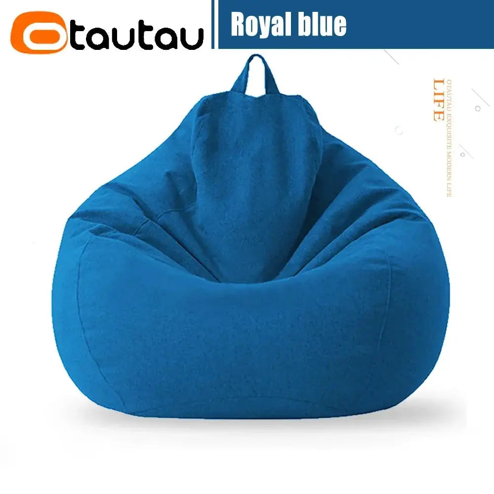 OTAUTAU Filled 70cm Bean Bag Sofa in royal blue with filler, cotton-linen cover