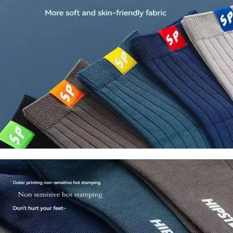 5 Pairs Mens Mid Calf Socks Warm Breathable Sweat Absorbing Versatile Fall and Winter Sports Socks