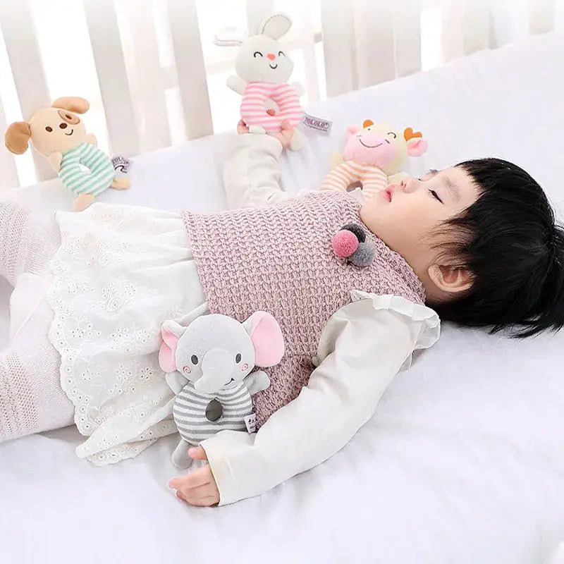 Newborn Baby Rattle Toys Plush Cartoon Animals Hand Ring Toy For Infants 0 To 24 Months Early Educational Toy
