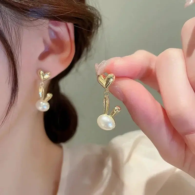 2022 New Trend Simulation Pearl Long Earrings With Flower Rhinestone Pendant For Women Wedding Korean Jewelry