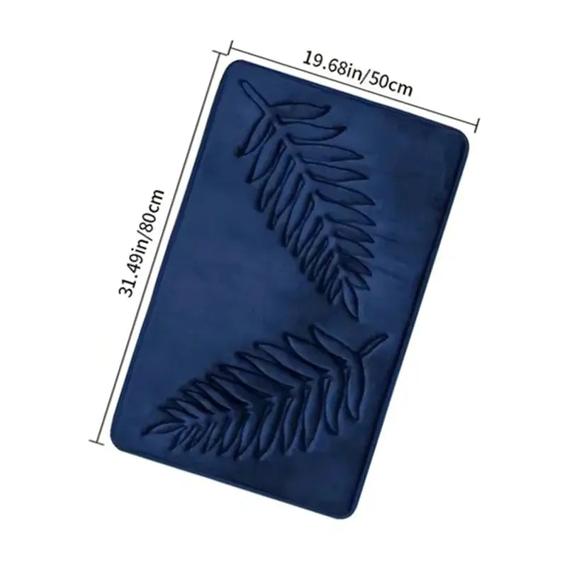 Simples Market memory foam leaf bath mat in blue, ultra soft and absorbent with textured leaf pattern 50x80 cm