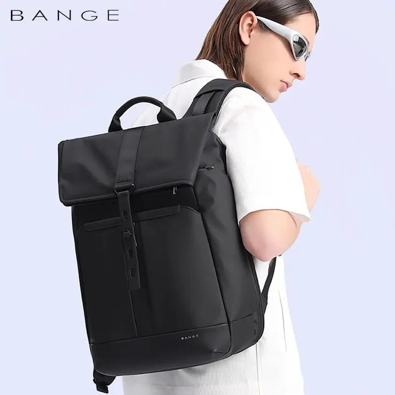 BANGE anti-theft laptop backpack, black waterproof design, fits 15.6-inch laptops for work or school