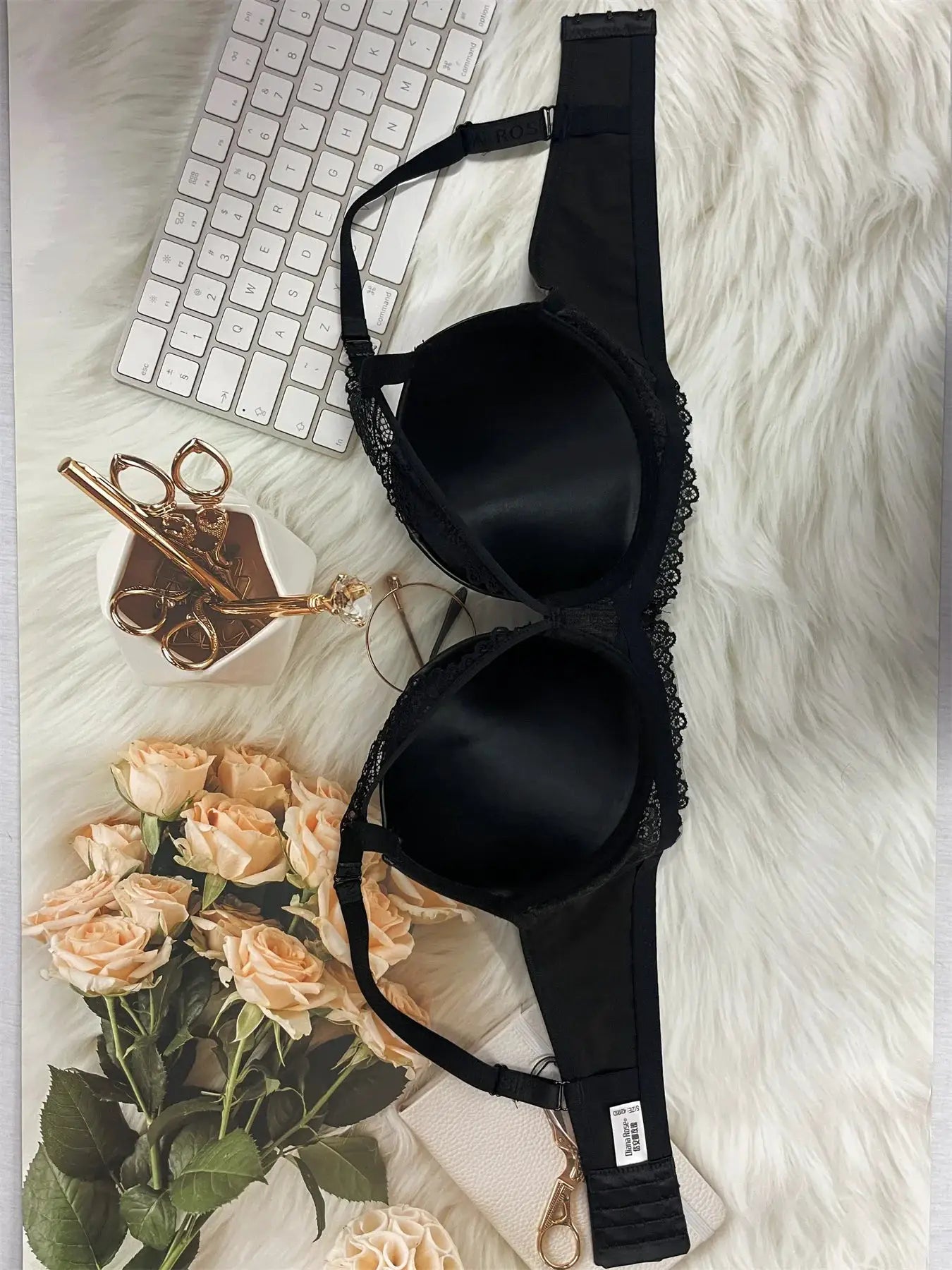 Bra by Simples Market black PU leather underwire molded-cup with lace trim