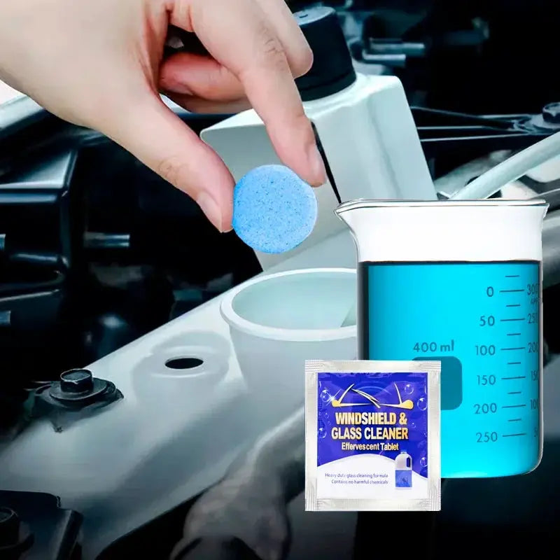 Car windshield glass cleaner tablets; Simples Market blue effervescent tablet, 1 piece visible