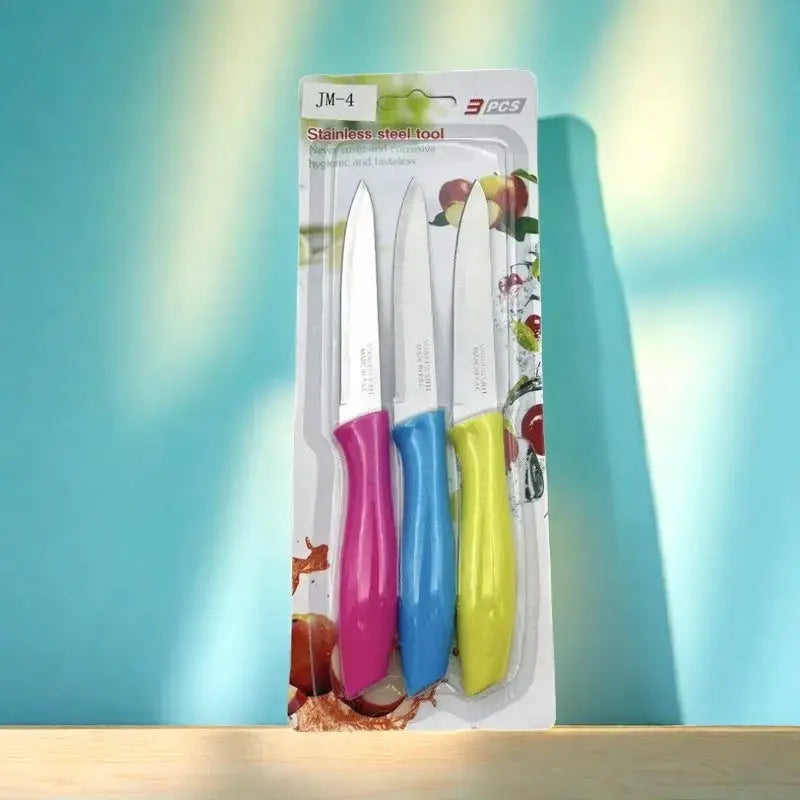 3 Piece Stainless Steel Classic Paring Knife Set With Straight Edge Spear Point For Fruit And Vegetables