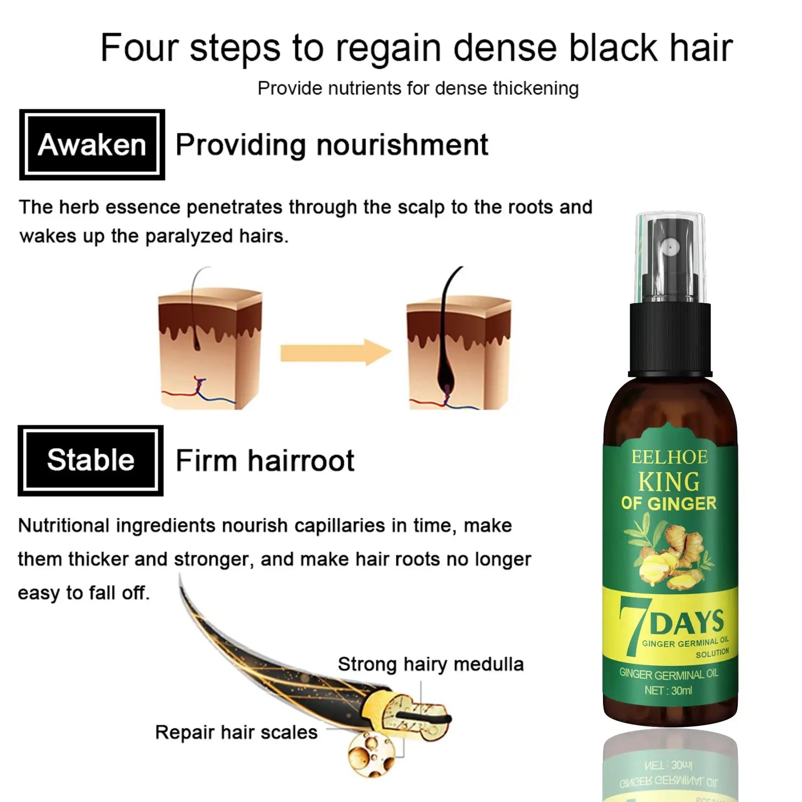 Ginger Oil Hair Booster Serum Spray Nourish Scalp Hair Follicles Refresh Control Oil Strengthen Hair Roots Nutrient Solution