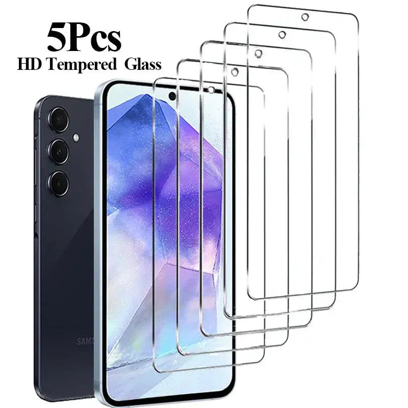 HD tempered glass screen protectors, 5pcs, Simples Market for Samsung Galaxy phones