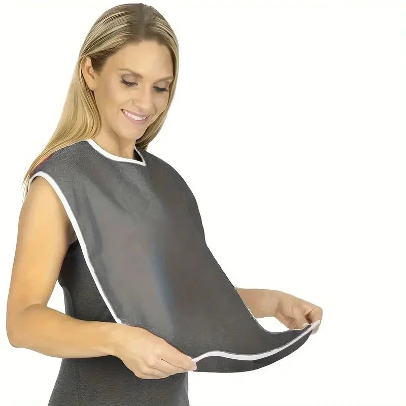 Waterproof adult bib apron, gray with white trim, Simples Market