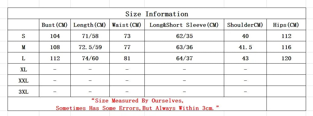 Ladies loose blazer suit size chart by Simples Market showing bust, waist and hip measurements for S–L.