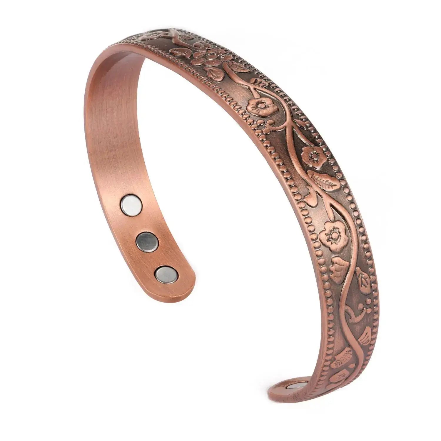 Magnetic Cuff Bracelet Vintage Flower Design Set Unisex Adjustable Zinc Alloy Antique Copper Plated - Simples Market