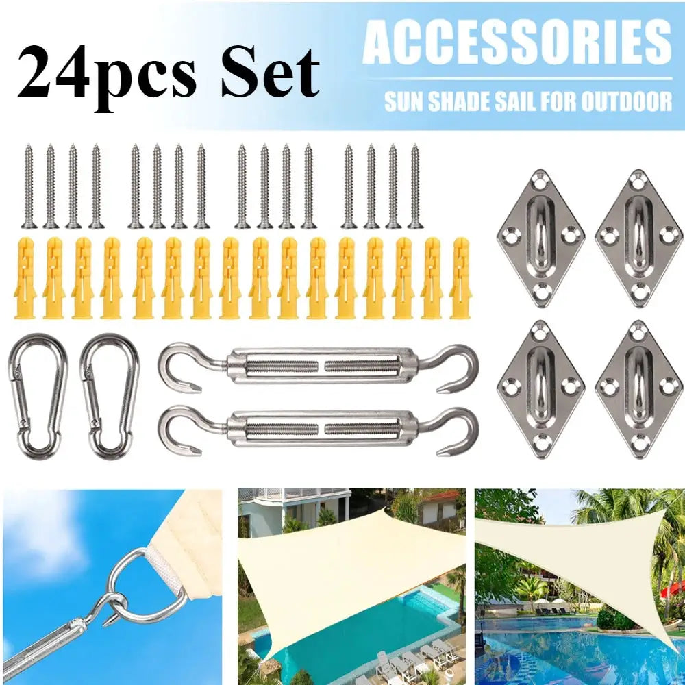 Simples Market 24pc Sun Shade Sail hardware kit with yellow anchors, turnbuckles and eye hooks
