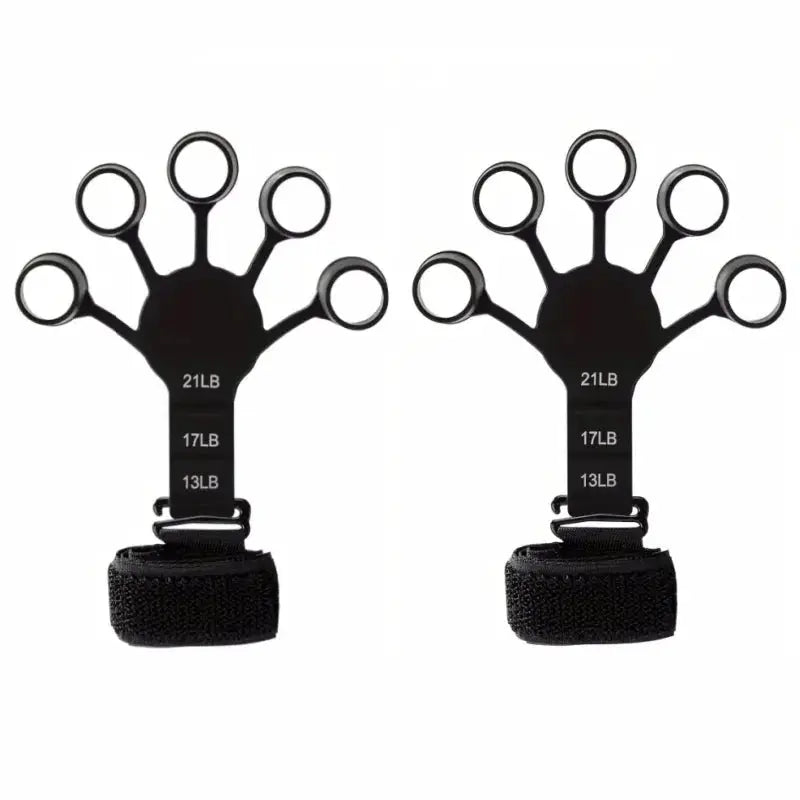 Simples Market 5-Finger Trainer silicone wrist grip strengthener, black 2-pack dual-set with 13/17/21 lb scales