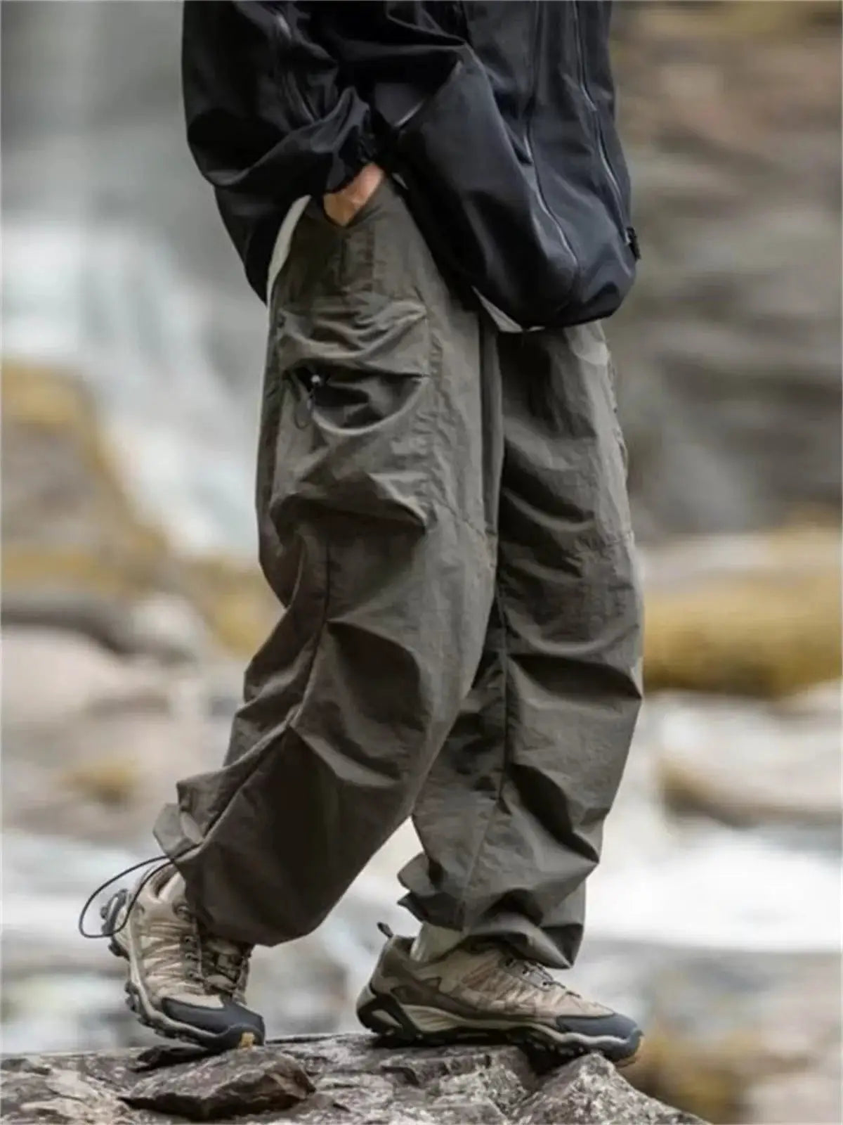 Men's waterproof cargo hiking pants, Simples Market, dark gray outdoor mountaineering pants