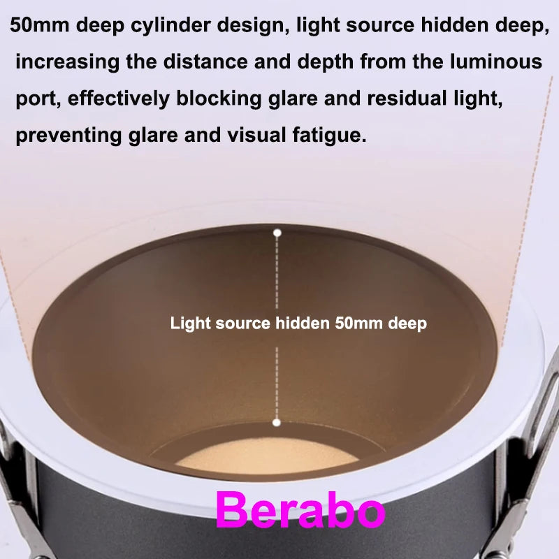 Berabo recessed LED downlight, white housing, COB dimmable, 50mm deep