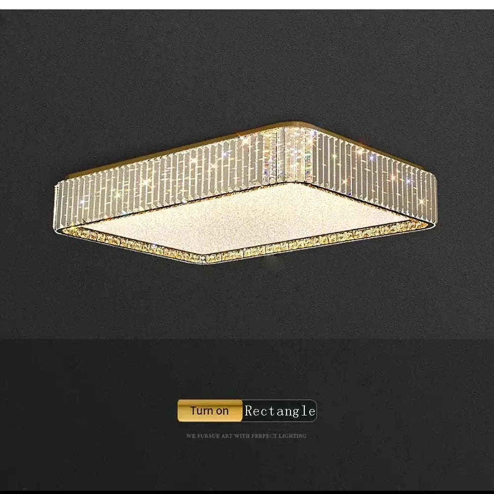 Rectangle crystal ceiling lamp by Simples Market; gold frame, villa-style luxury lighting for living room and bedroom