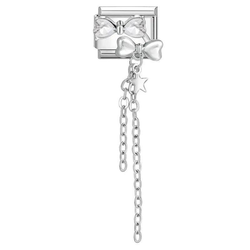 Zircon Moon Cherry Bow Knot Butterfly Heart Star Italian Charm Links For 9mm Bracelet Stainless Steel DIY Jewelry Gifts