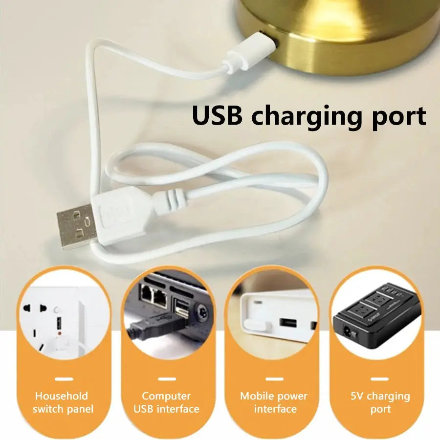 LED table light by Simples Market; white metal-touch desk lamp, rechargeable night light for bar or coffee table