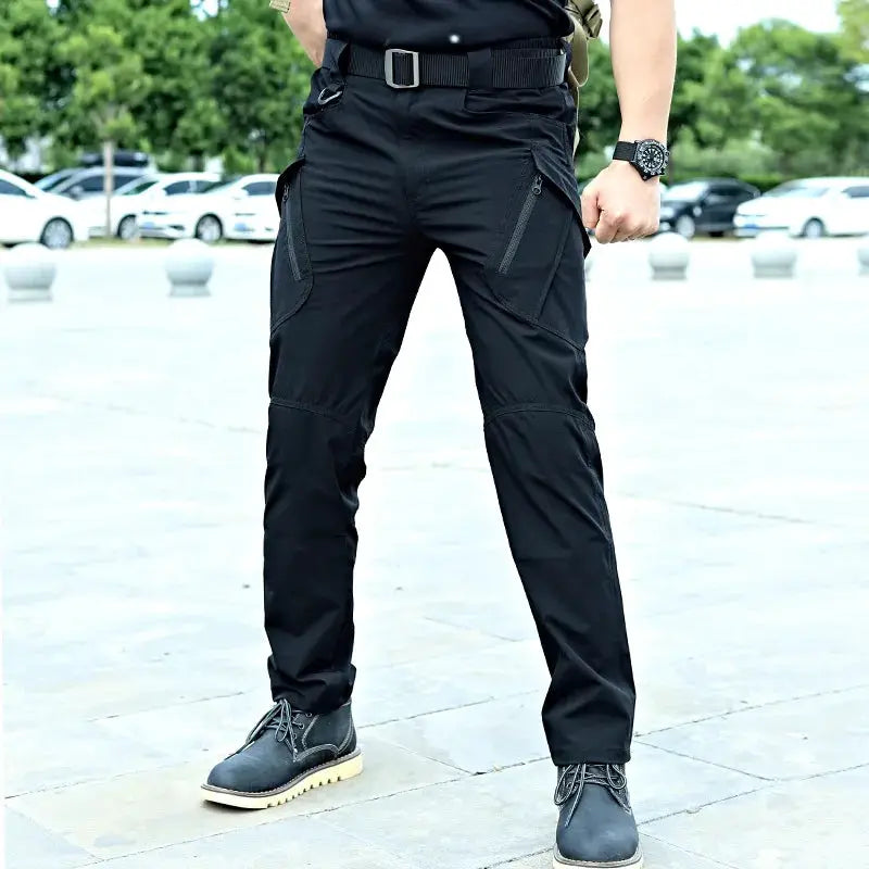 Military tactical cargo pants by Simples Market, black waterproof multi-pocket outdoor trousers