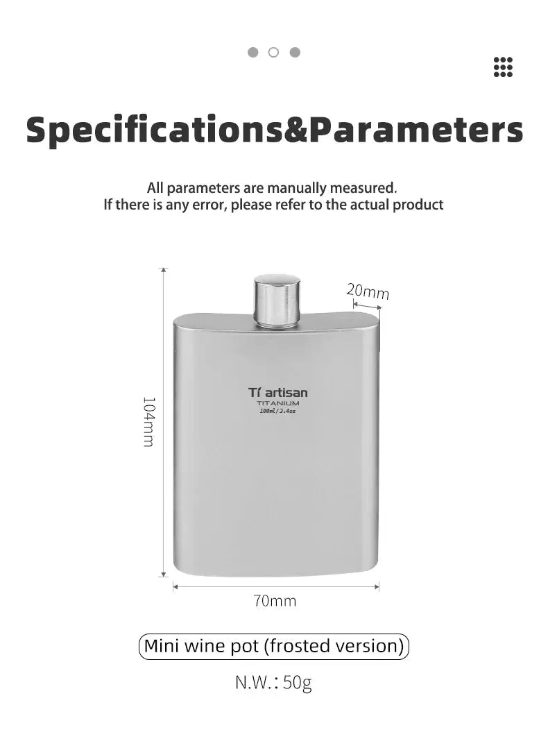 Tiartisan titanium hip flask 100ml by Simples Market, frosted mini wine pot for outdoor camping