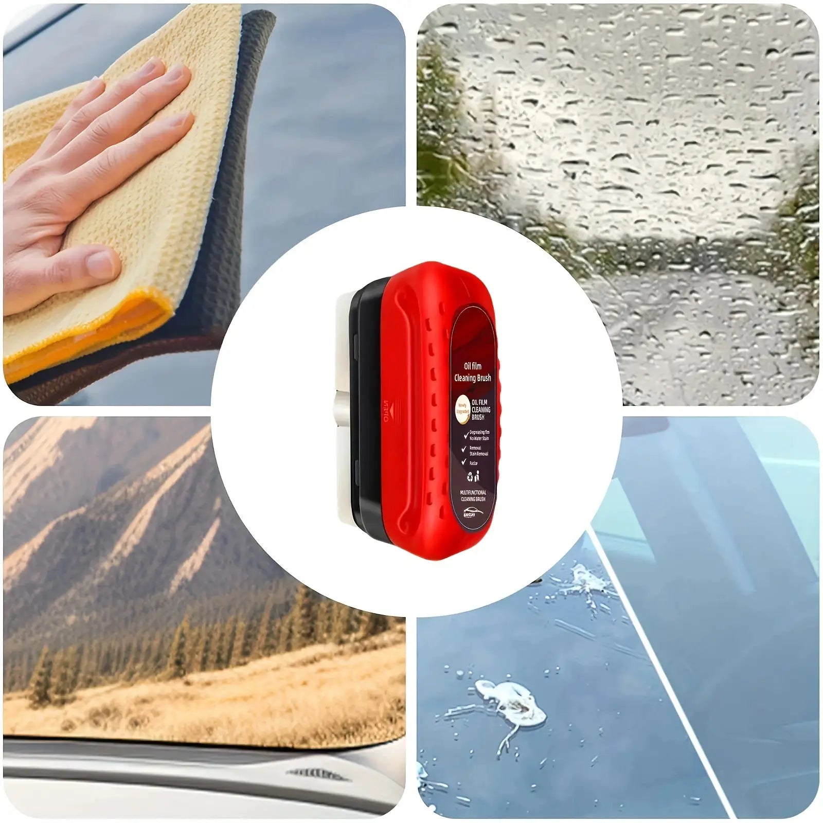 Car glass cleaning brush by Simples Market, red handheld sponge with black base