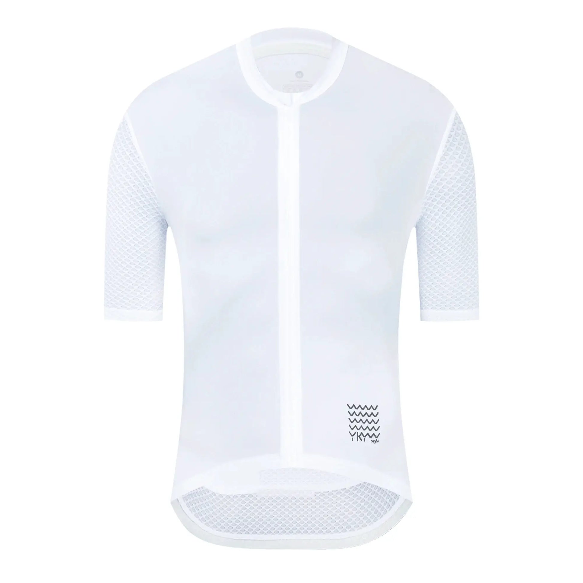 YKYWBIKE white short-sleeve cycling jersey with breathable mesh sleeves and full-length zipper