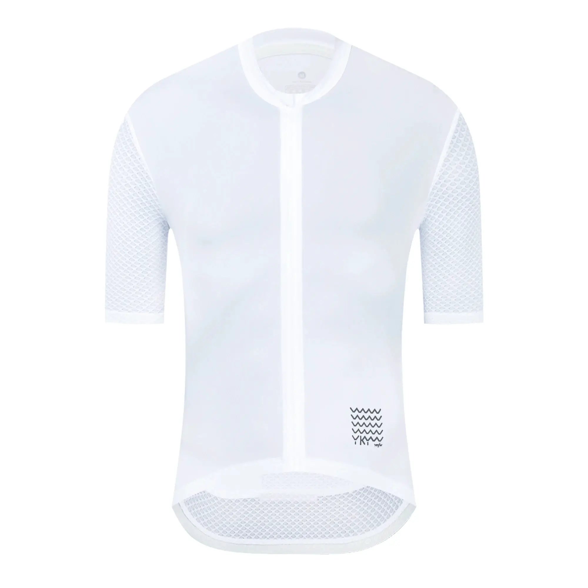 YKYWBIKE white short-sleeve cycling jersey with breathable mesh sleeves and full-length zipper