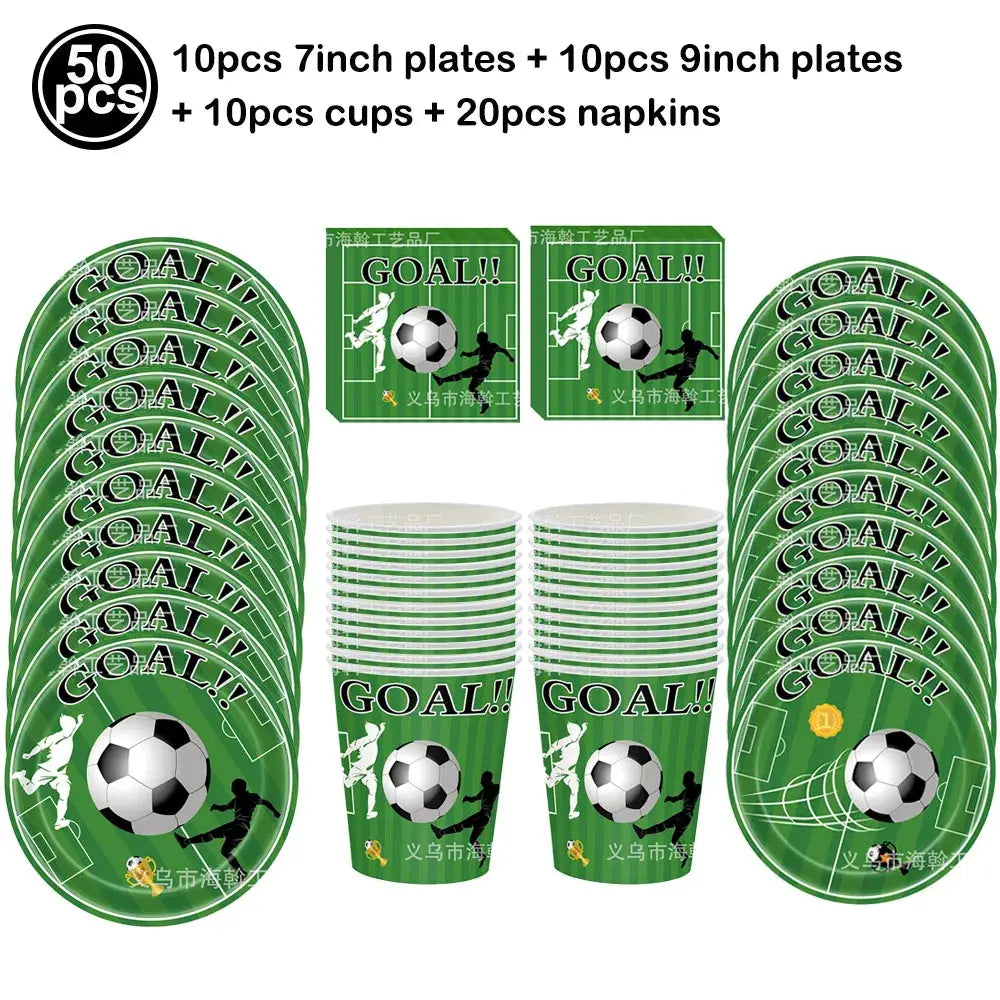 Soccer Theme Disposable Tableware Set Plates Cups Napkins Tablecloth