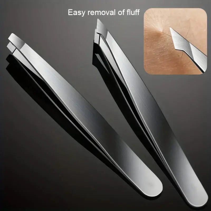 4 Piece Professional Tweezers Set For Eyebrow Hair Removal And Splinter Extraction Stainless Steel