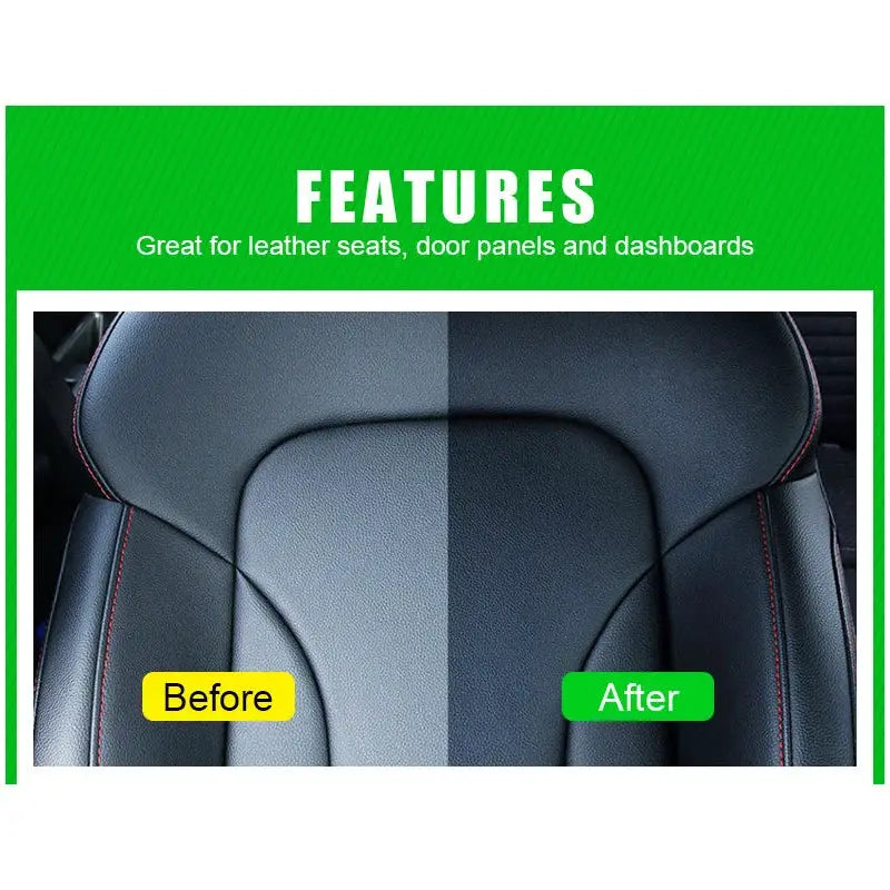 Simples Market leather treatment cleaner spray two-panel before/after leather car seat restoration