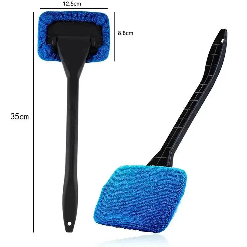 Windshield cleaning tool kit with long-handle brush and blue microfiber pad, 2-piece set by Simples Market