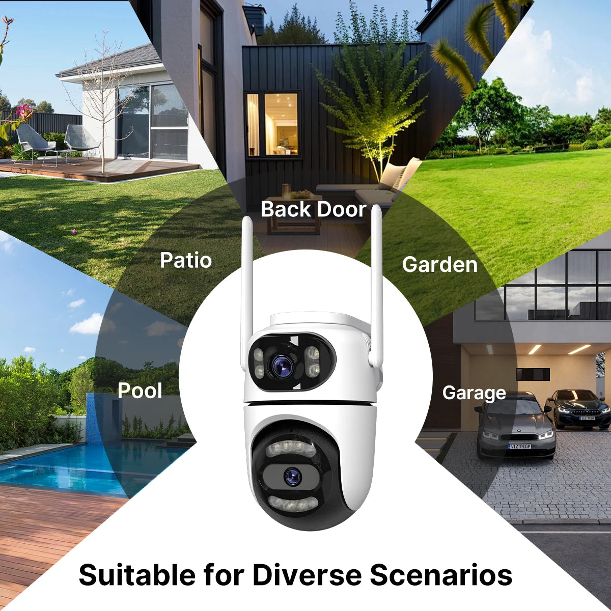 Simples Market 8MP 4K HD WiFi PTZ outdoor CCTV camera with AI tracking, dual lenses, white