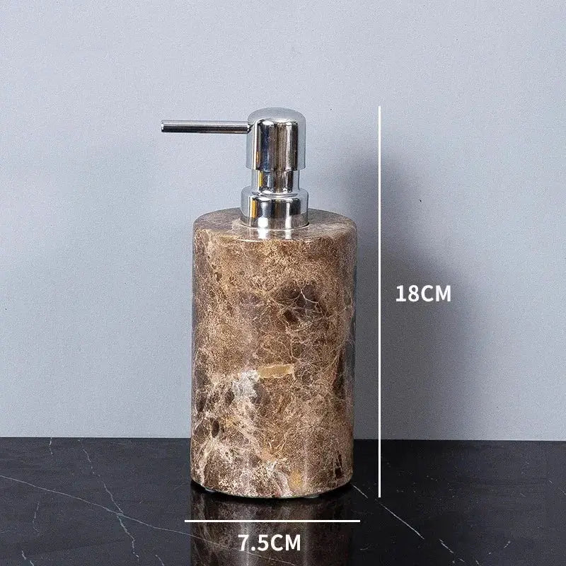 Emperador Dark natural marble soap dispenser with chrome pump; brown luxury bathroom accessory